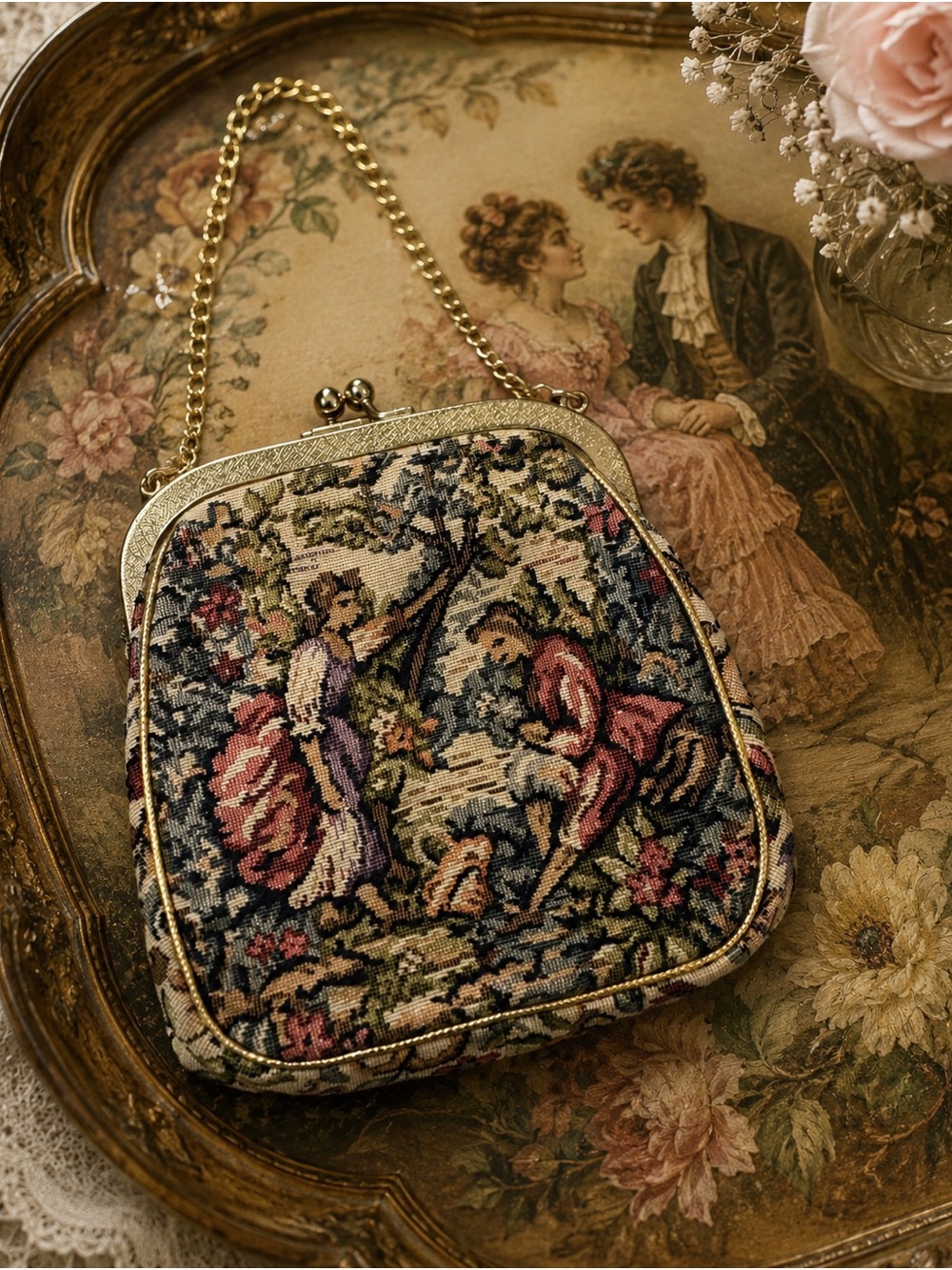 Vintage Purse Tapestry Julius Resnick Jr. (JR Miami) Victorian Courting Couple